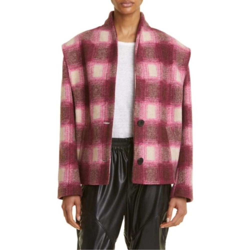 ISABEL MARANT ÉTOILE  Drogo Boxy Plaid Strong Shoulder Jacket 44 10-12 - Picture 2 of 16
